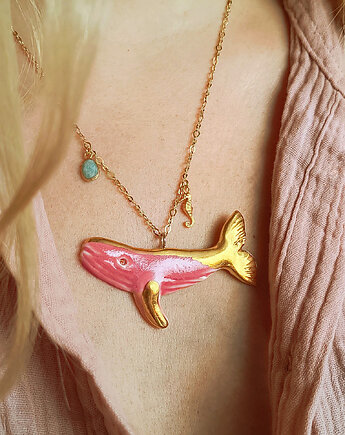Naszyjnik pozłacany Róźowy Wieloryb Kolekcja Parian, ZIĘBA