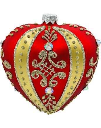 Bombka choinkowa: Serce ze złotymi zdobieniami i kryształami: czerwone, Syn Bombkarza