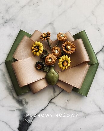 Artystyczna Brosza z niesamowitymi Słonecznikami New, Pudrowy Różowy