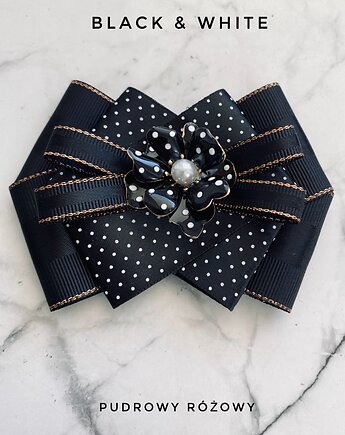 Brosza Black & White z efektowym kwiatem w kropeczki New, Pudrowy Różowy
