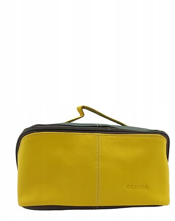 Kosmetyczka podróżna duża damska skórzana pojemna kieszenie rączka OLIVKA, Olivka Warsaw