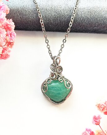 Naszyjnik Amazonit stal chirurgiczna wisiorek handmade wirewrapping, byNostawen