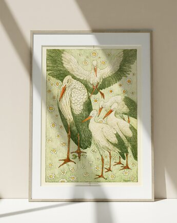 Plakat Vintage Obraz Grafika Green Birds, Storelia