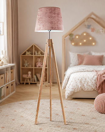 Drewniana lampa podłogowa na 3 nogach dla dzieci ARUBA VELUR KIDS z abażurem, LYSNE