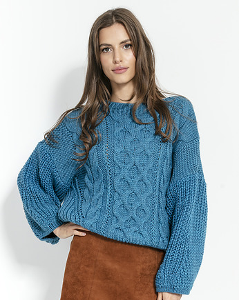 Sweter wełniany z warkoczami F866, OKAZJE - Prezent na Dzień Kobiet