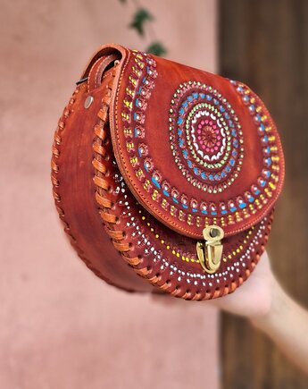 Torebka skórzana ręcznie robiona góralska Mirella ze skóry, SempreArte