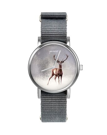 Zegarek  mały - Jeleń 2 - nylonowy, szary, yenoo