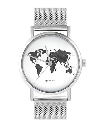 Zegarek - Mapa świata 2 - bransoleta mesh, yenoo