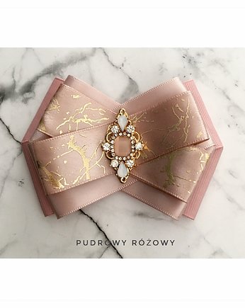 Pudrowa Brosza  z delikatnym kryształkiem NEW, Pudrowy Różowy