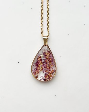 Kwiaty w żywicy biżuteria tawułka arendsa, Jaskółcze ziele handmade 