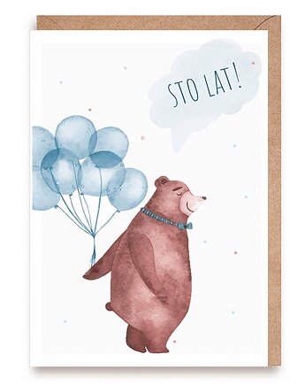 Kartka urodzinowa z misiem - Sto lat, Cardie