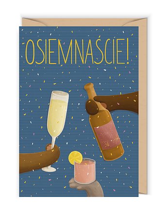 Granatowa kartka z okazji osiemnastych urodzin z drinkami, OKAZJE - Prezent na Komunie