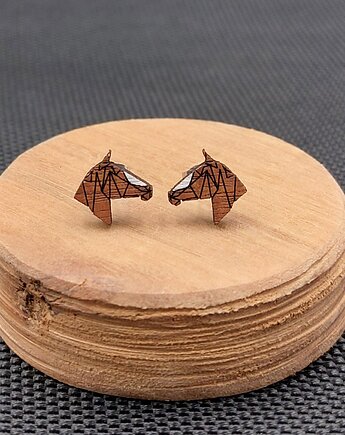 Kolczyki drewniane KONIE BRĄZOWE z białą strzałką, SIAMIL ART