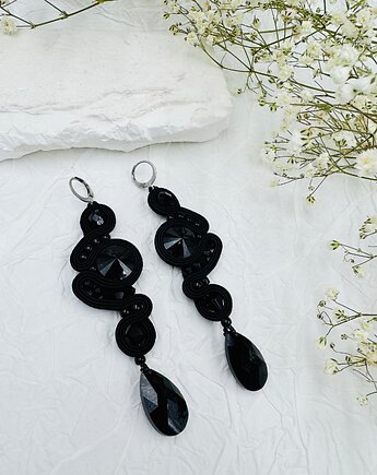 Ręcznie robione kolczyki sutasz czarne z kryształami, Biżuteria Beatrice