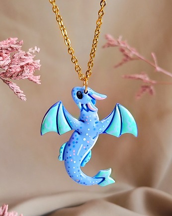 Naszyjnik uroczy niebieski smok, prezent dla fanki fantasy w stylu fairycore, Dary Rusałki