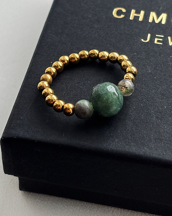 Pierścionek elastyczny Agat Zielony, Chmolowska Jewellery