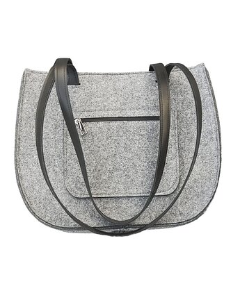 Torebka filcowa na paskach skórzanych - szara - z kieszonką na zamek, Beltrani