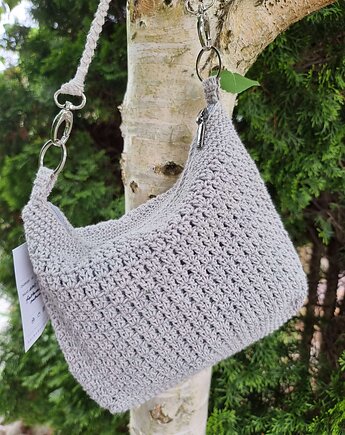 Torebka w stylu boho z bawełny farbowanej roślinami Gray, HERBE DESIGN