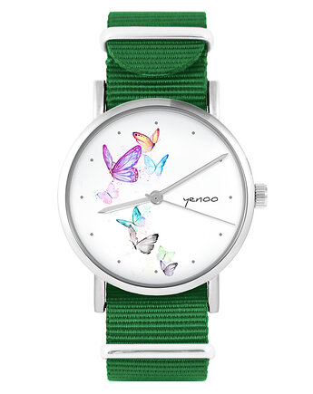 Zegarek - Motyle - zielony, nylonowy, yenoo