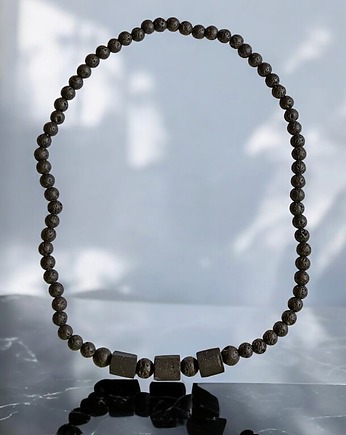 Naszyjnik MĘSKI : czarny turmalin & lawa, kaktusia