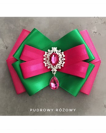 Zieleń z fuksją. Brosza z kryształkiem. NEW, Pudrowy Różowy