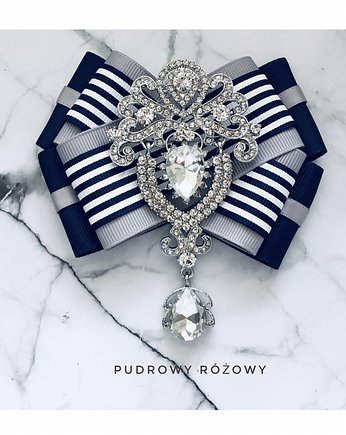 Brosza  granatowa  Z ogromnym kryształem, Pudrowy Różowy