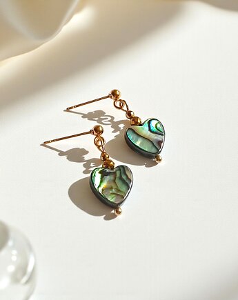 Kolczyki SERDUSZKA muszla paua : sztyfty kuleczki GOLD, kaktusia