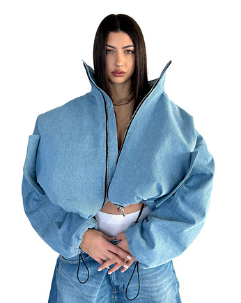 Krótka kurtka bomber denim light blue, REST Factory