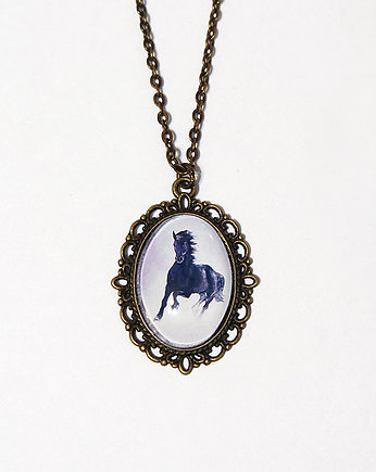 Medalion - Czarny koń - mały, owalny, yenoo