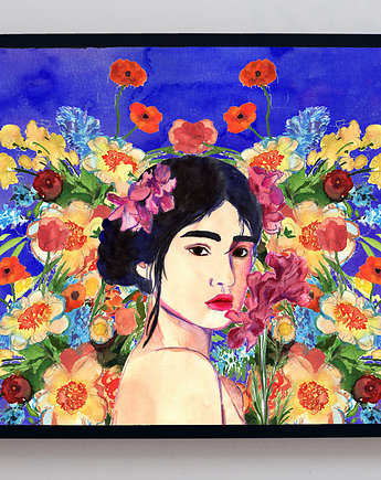 Plakat portret kobiety w kwiatach, ela hejna