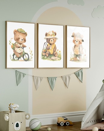 Plakaty Wiosna, Zieleń, Misie, Plakaty Na Ścianę Dla Dzieci 3 szt, Magnetyczne Studio
