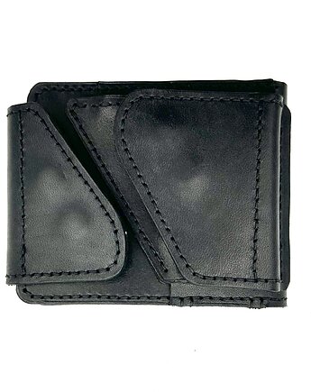 Pojemny czarny portfel skórzany na bilon ręcznie uszyty., Rkabags