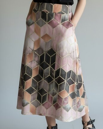 Spódnica midi Parampara z geometrycznym wzorem, rozmiar L / 40, Auri Lili