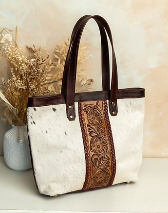 Torebka skórzana ręcznie robiona z rzeźbieniem Nawa, SempreArte