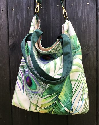 Torbay hobo XXL - print, pawie oczka, PRACOWNIA 166