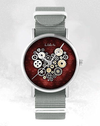 Zegarek - Serce Steampunk - szary, nylonowy, yenoo