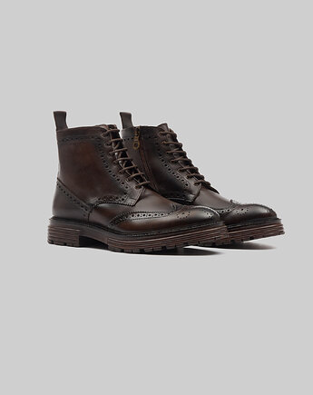 Buty trzewiki skórzane e702 brązowe, BORGIO