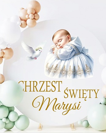 Naklejka na chrzest święty na ściankę koło 60 cm imię dziecka kolory, Magnetyczne Studio