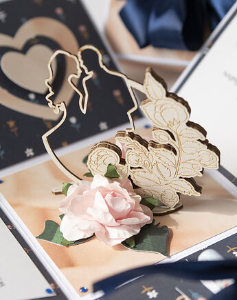 Pamiątka ślubu, exploding box, kartka 3d na wesele