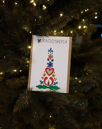 Kartka Świąteczna Choinka kociewska, akwarela., decotyw