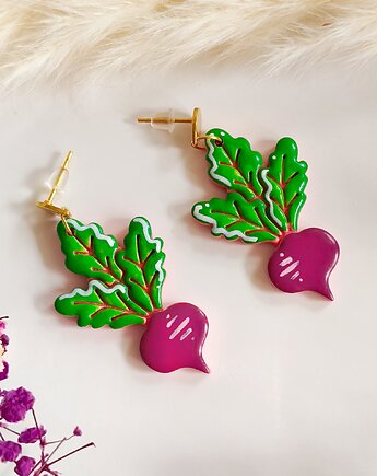 Kolczyki z burakiem, biżuteria z motywem roślin, dla ekologa, boho, Dary Rusałki