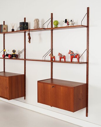 Regał systemowy tekowy, duński design, lata 60, produkcja: Dania, Przetwory design