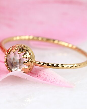 Złoty pierścionek Petite z kryształem górskim w stylu Vintage, Blooming Stones