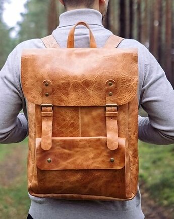 Skórzany Plecak Na Laptopa Vintage Brązowy Outlander BM91, Belveder