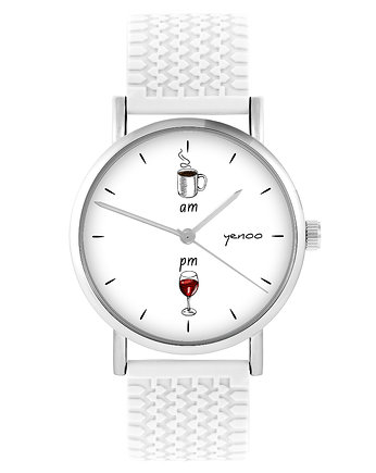 Zegarek - Kawa i wino - silikonowy, biały, yenoo