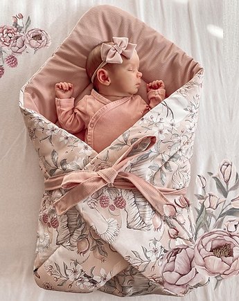 Rożek niemowlęcy Swan Queen, środek i kokardka velvet brudny róż PZ, Bajkowe Wnetrza