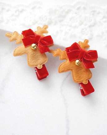 Spinka do włosów dla dziewczynki świąteczny RENIFER z dzwoneczkiem SD29, FILIPOLA