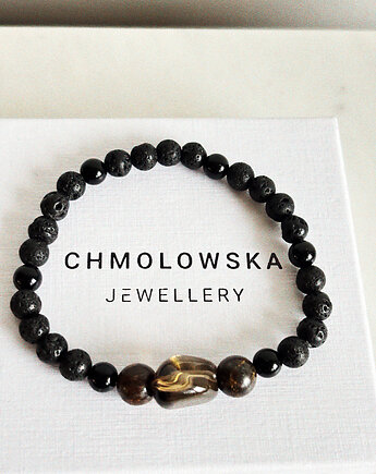 Bransoletka męska Lawa i Kwarc Dymny, Chmolowska Jewellery