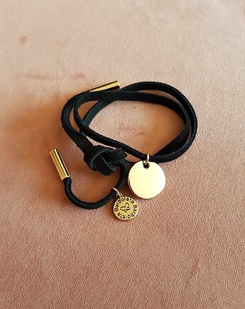 Bransoletka zamszowa czarna z monetką, barboleta