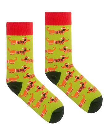 Skarpetki świąteczny jamnik kolorowe skarpetki we wzory Kabak, KABAK